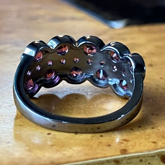 Natural Raspberry Garnet Black Rhodium Over Sterling Silver Ring Size 8 - Picture 5 of 10